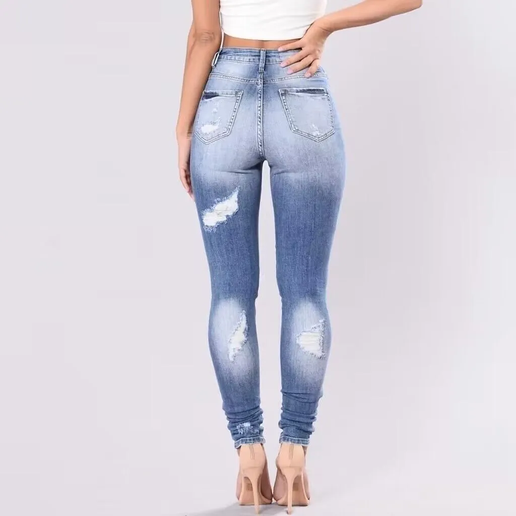 2025 2025 denim ripped women's clothing wish  elastic pants women