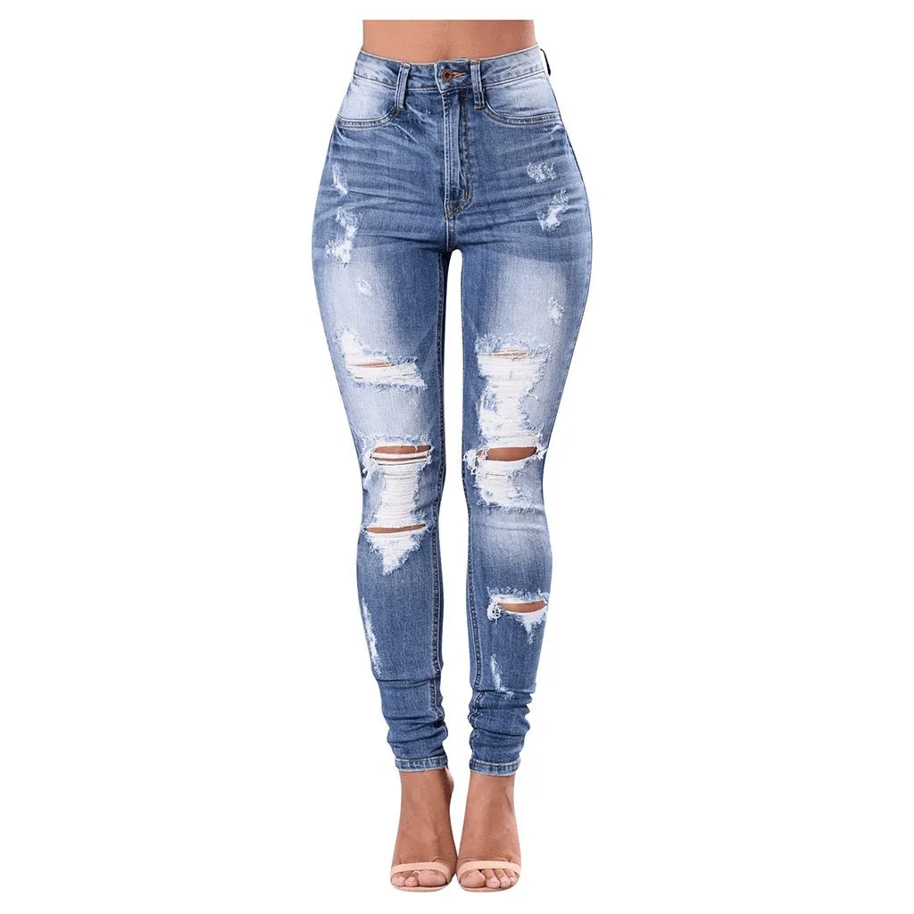 2025 2025 denim ripped women's clothing wish  elastic pants women