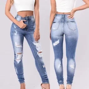 2025 2025 denim ripped women's clothing wish  elastic pants women