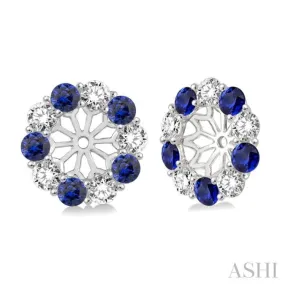 2.65 MM Round Cut Sapphire and 3/4 ctw Round Cut Diamond Precious Earrings Jacket in 14K White Gold