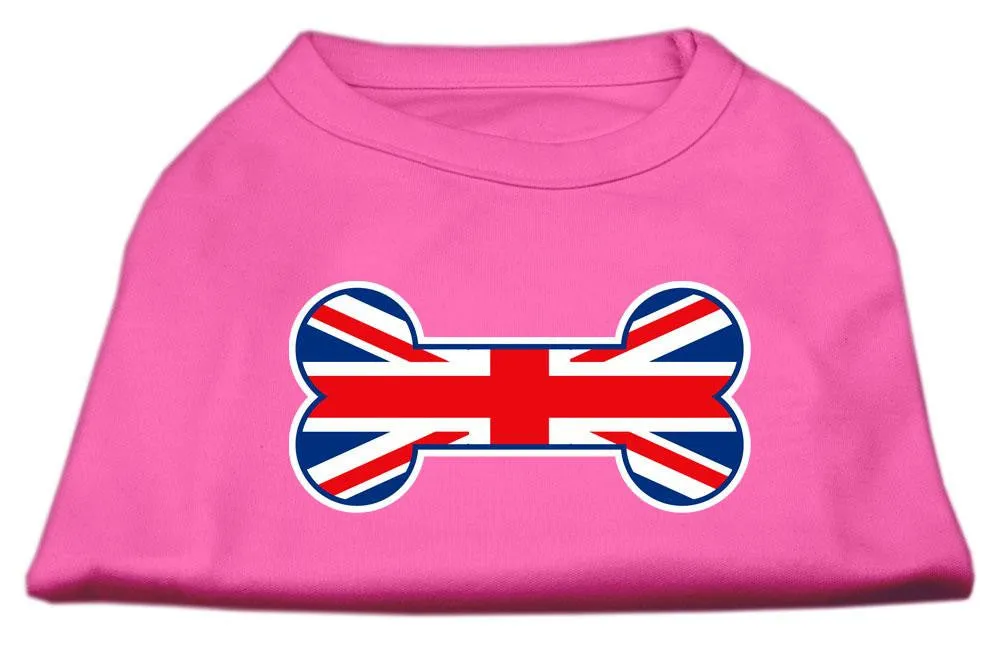 Bone Shaped United Kingdom (Union Jack) Flag Screen Print Shirts Bright Pink L (14)