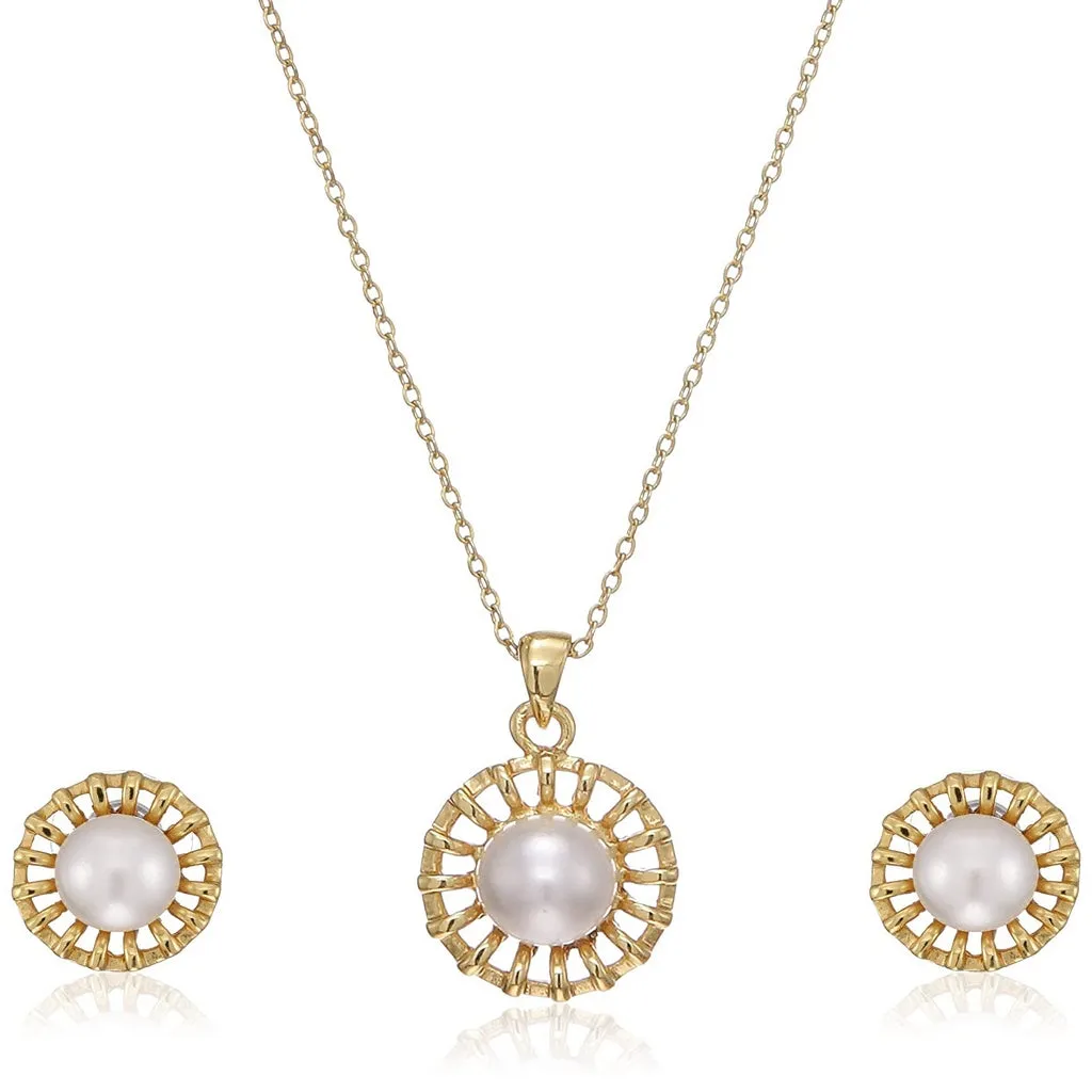 Estele 24 KT Gold Plated Pearl Floral Stud Fancy Pendant Set for Women / Girls