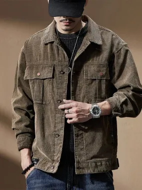 Foesce - Corduroy Jacket Autumn New Men's Jacket Fashion Vintage Street Style Casual Single Breasted Coat Male Brand Clothes