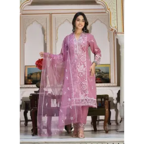 Indolady Cotton Pink Lucknowi Suit Set