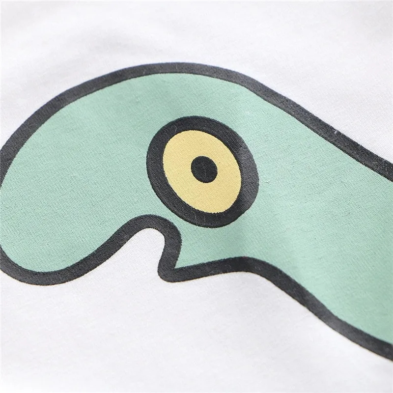 Kawaii Dinosaur Print Front Pocket Hooded T-shirt