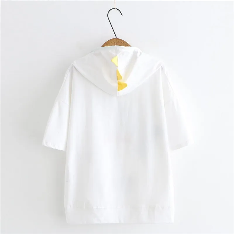 Kawaii Dinosaur Print Front Pocket Hooded T-shirt