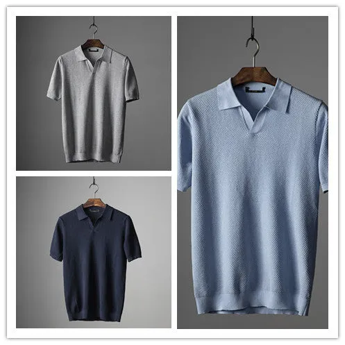 Men's V Knit Lapel Short Sleeve Top