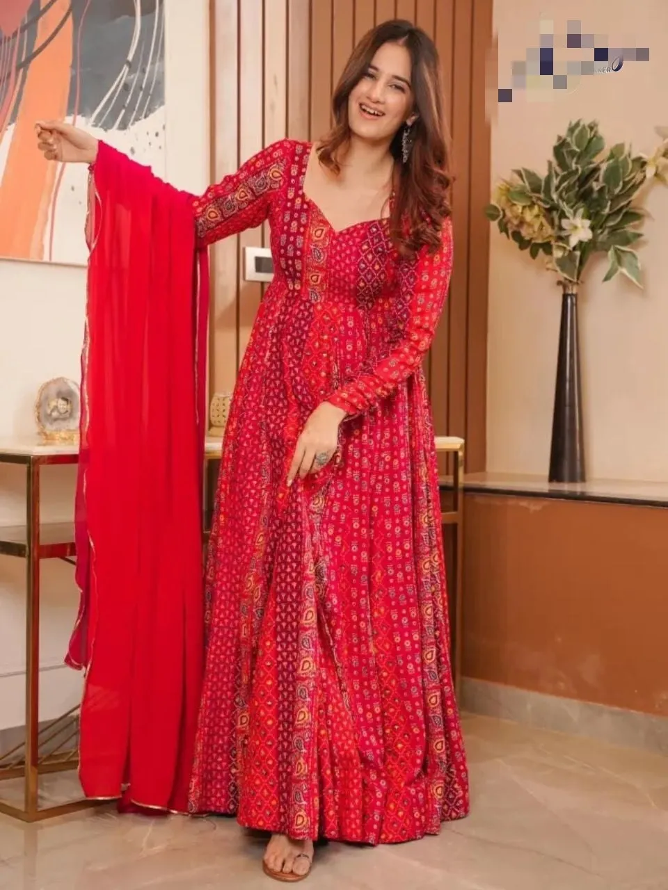 Muskaan Designer Red Anarkali Gown