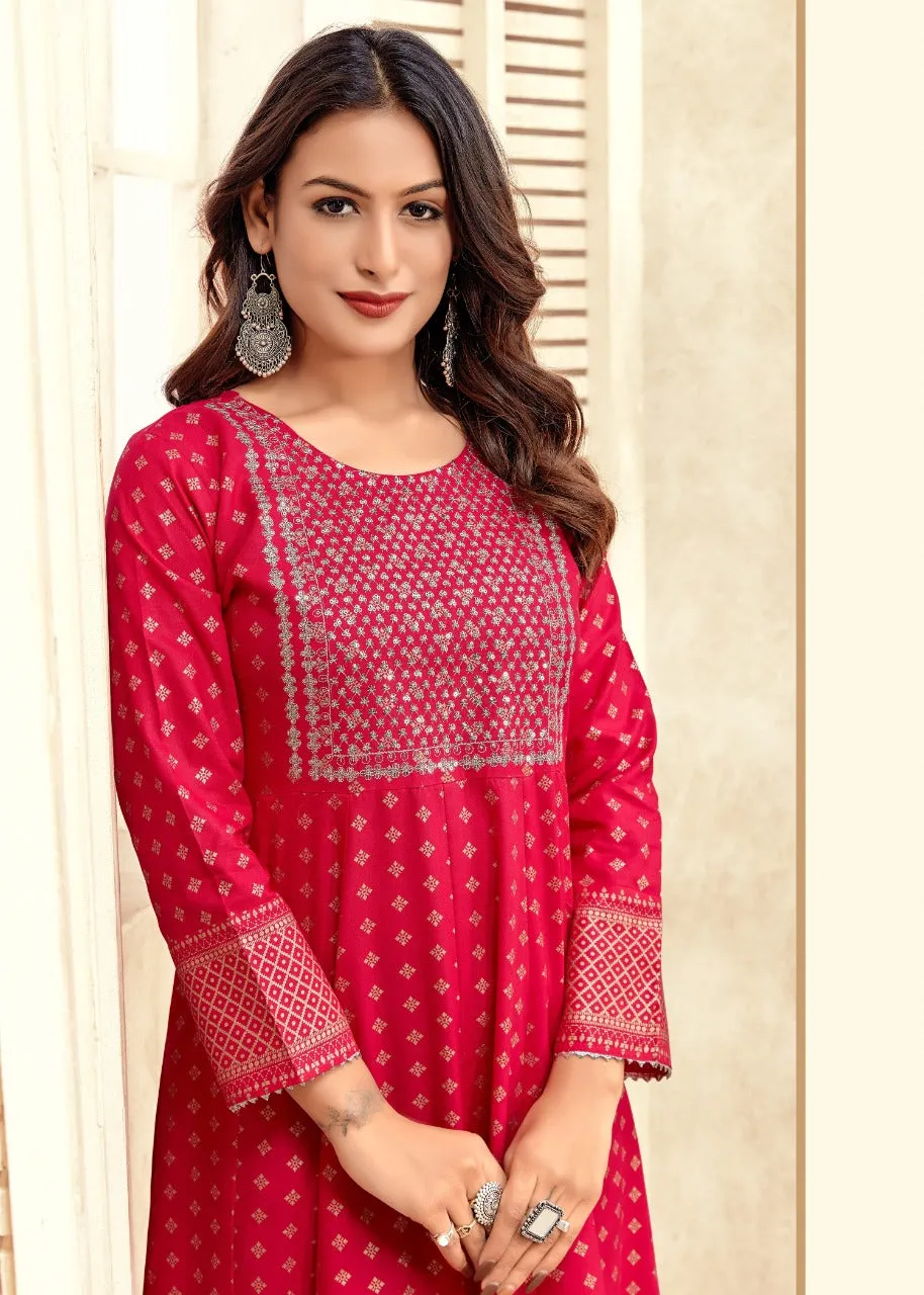 NAYANTHARA V-17 RAYON WITH FOIL PRINT SUIT