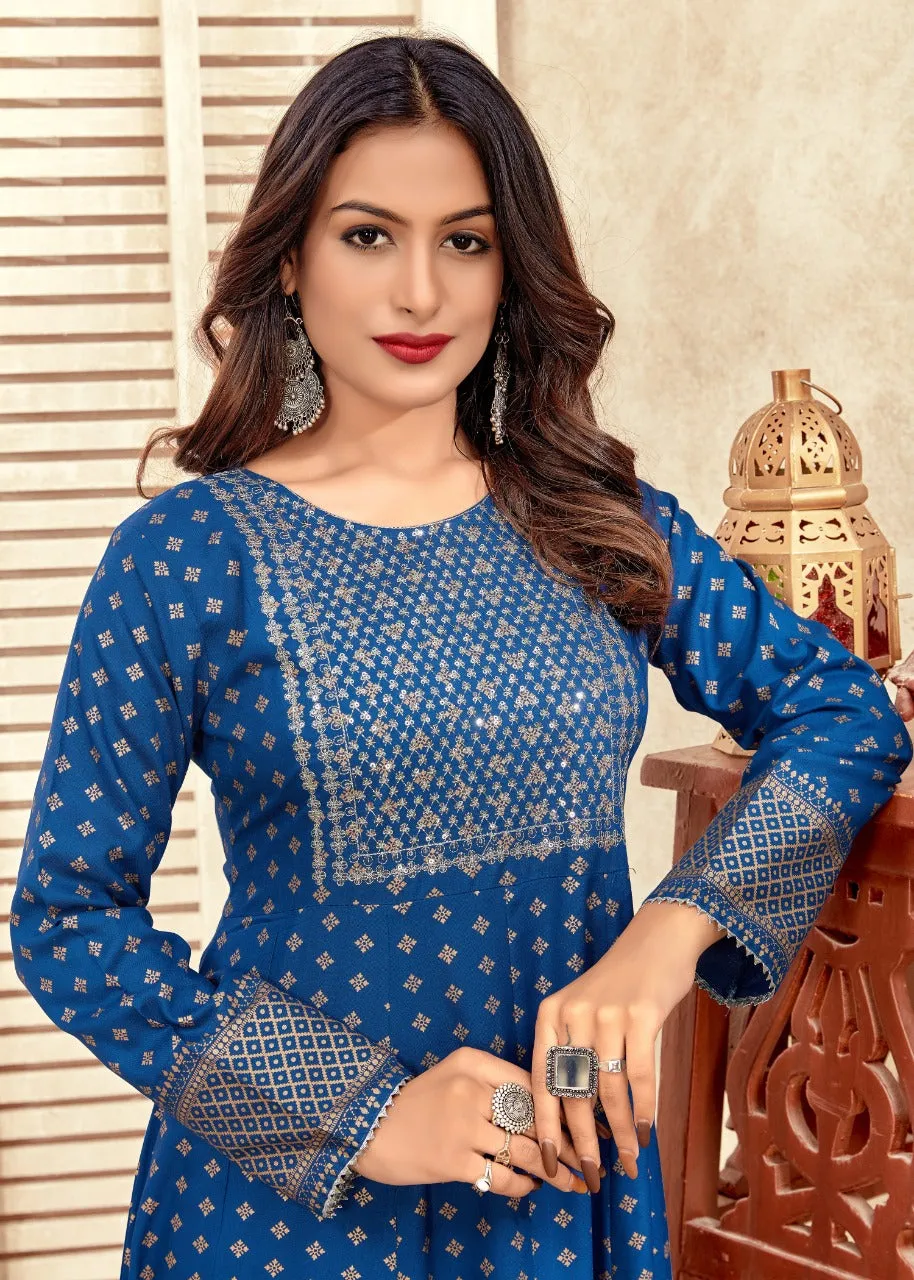NAYANTHARA V-17 RAYON WITH FOIL PRINT SUIT
