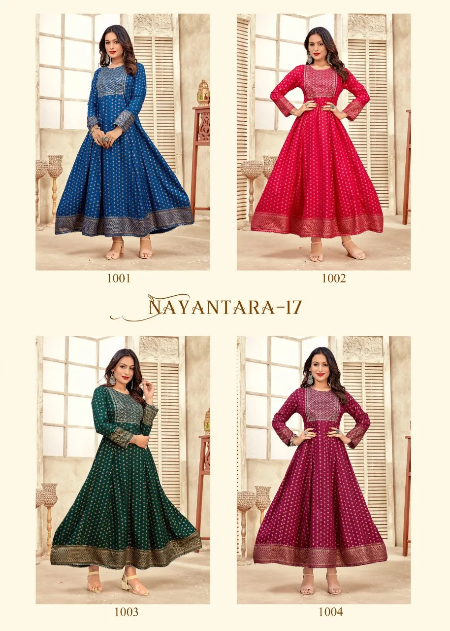 NAYANTHARA V-17 RAYON WITH FOIL PRINT SUIT