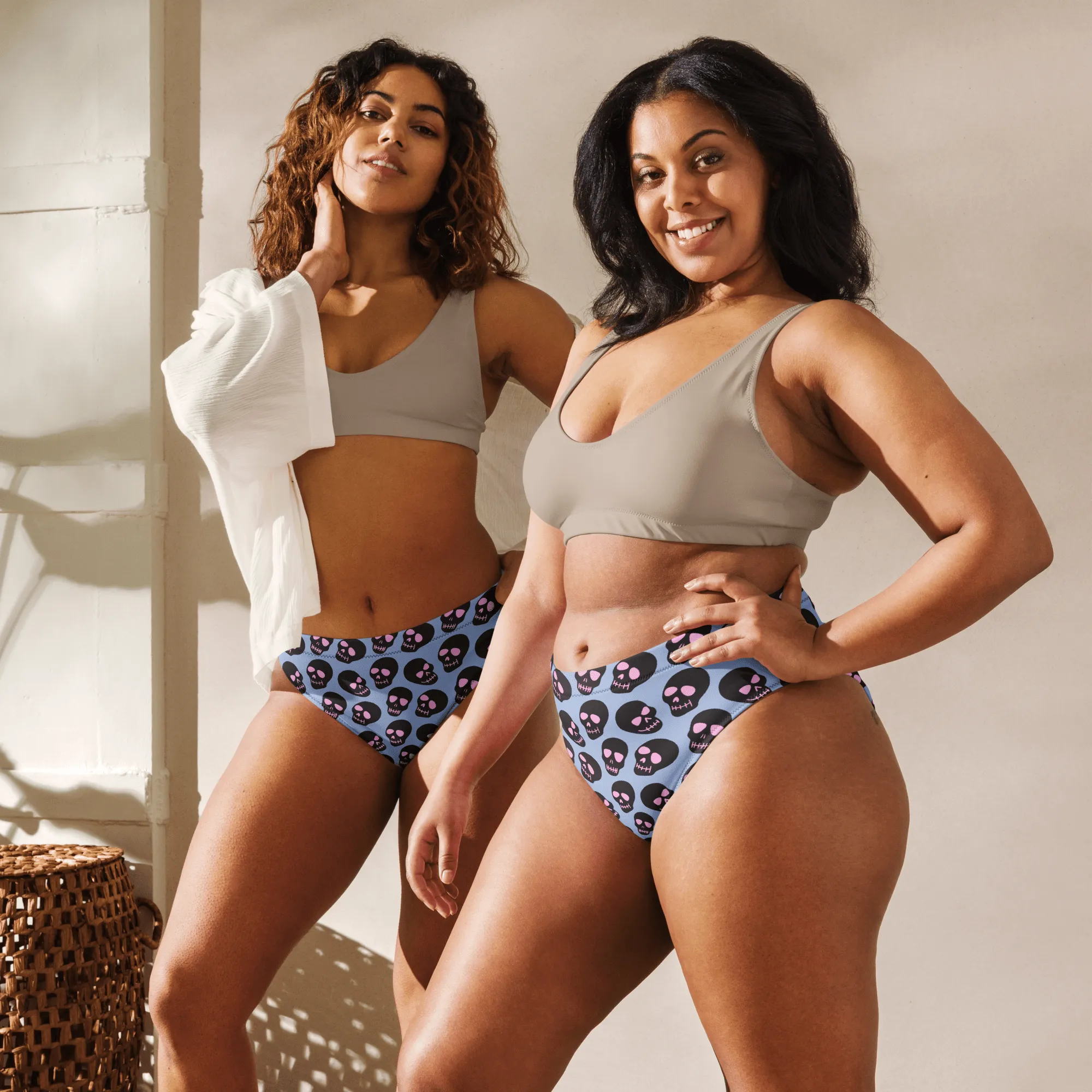 Neon Skull Sport High-Waisted Bikini Bottom