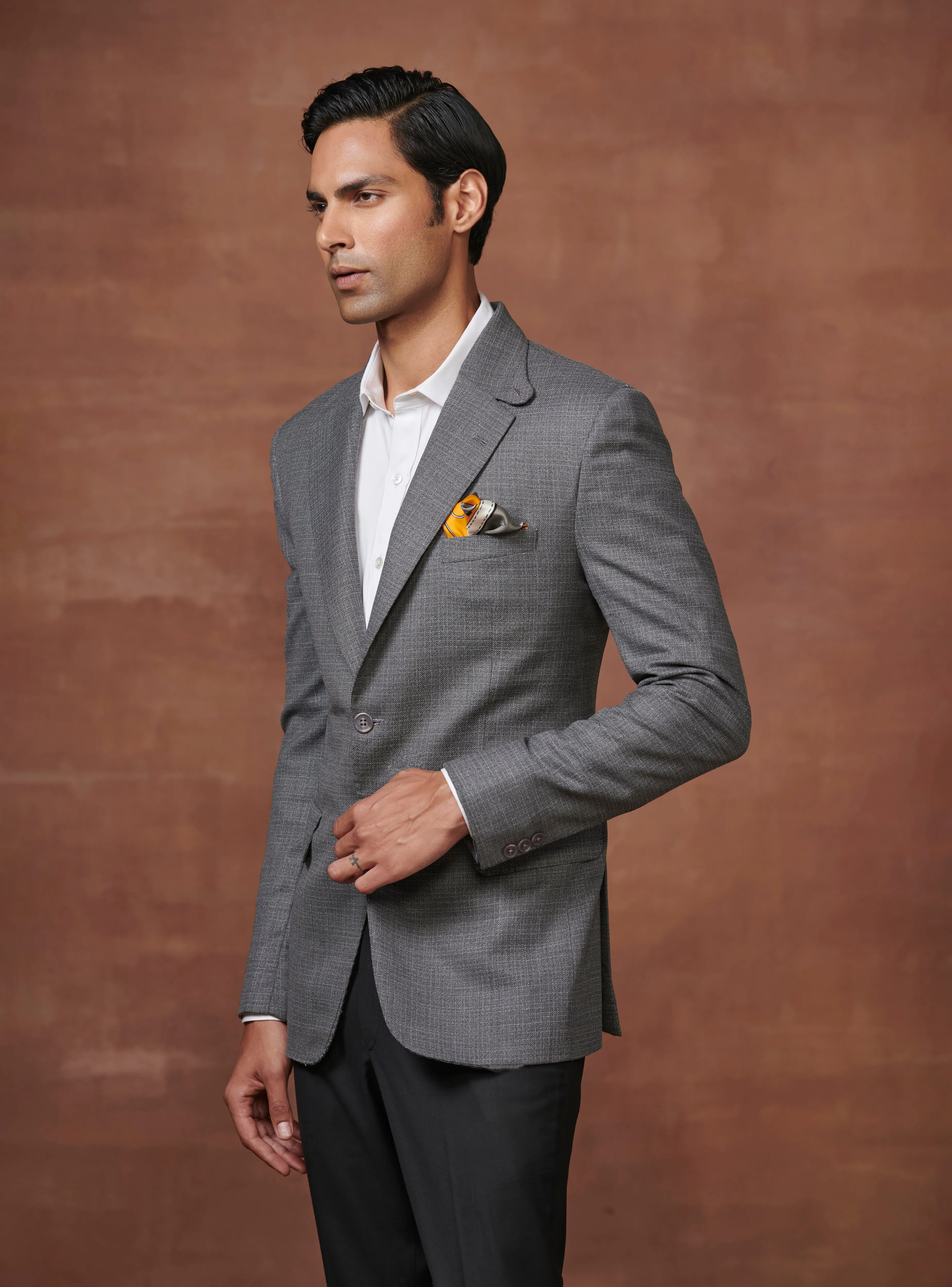 REGAL ADVENTURER’S GREY WOOL TUXEDO JACKET