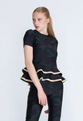 The Flounce Sport Top Gold - Green Camo