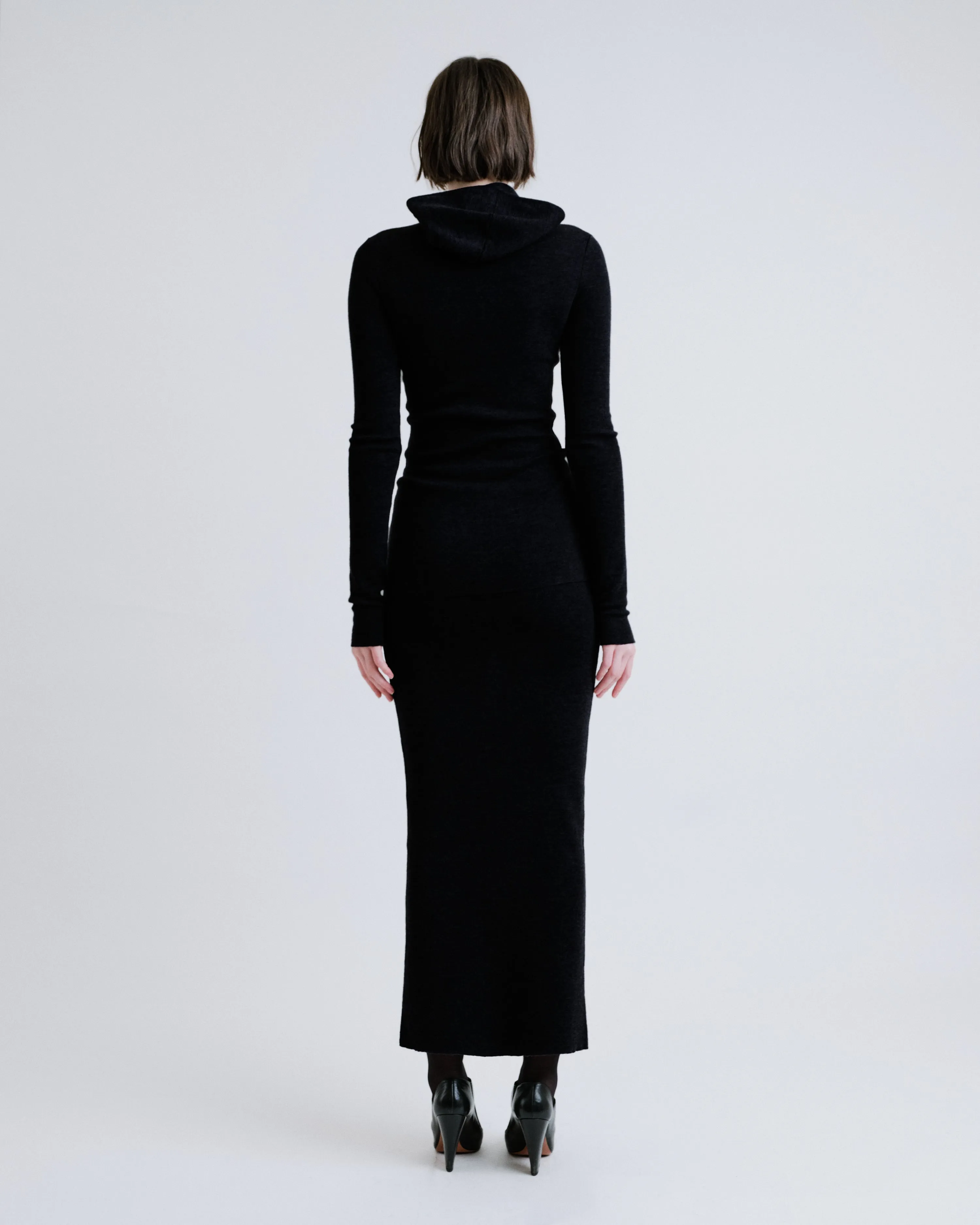 The Merino Thumbhole Hooded Sweater - Black