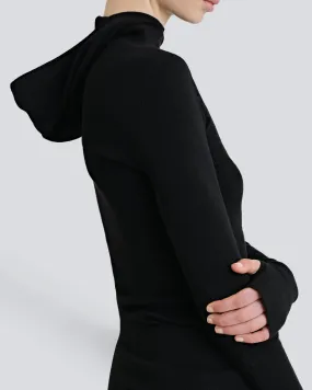 The Merino Thumbhole Hooded Sweater - Black