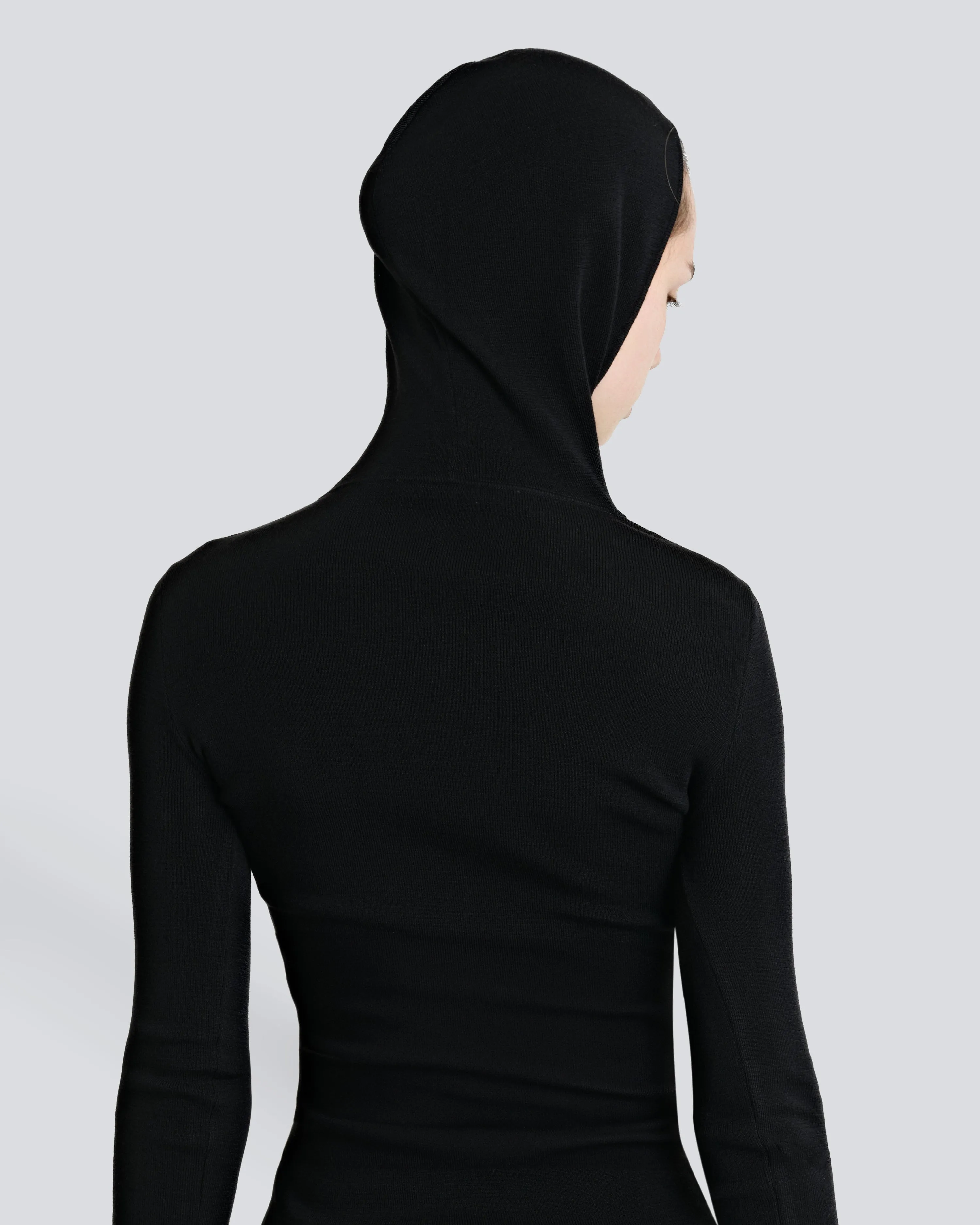 The Merino Thumbhole Hooded Sweater - Black