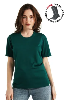 Women's Merino T-shirt 165 Forest Green | Crewneck ( socks)