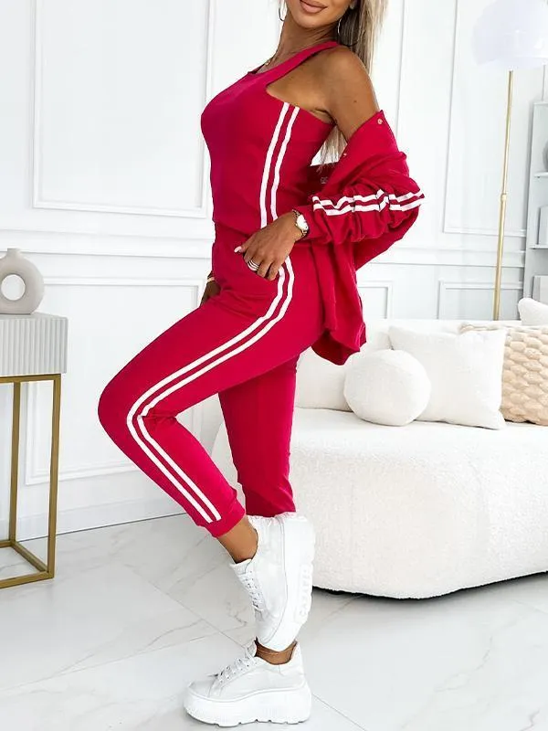 Women's Three-piece Baseball Jacket And Pants Set