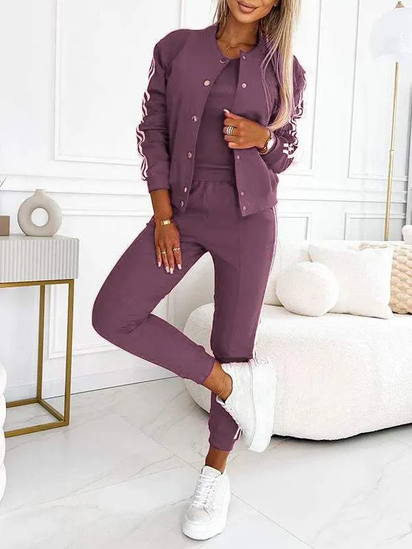 Women's Three-piece Baseball Jacket And Pants Set