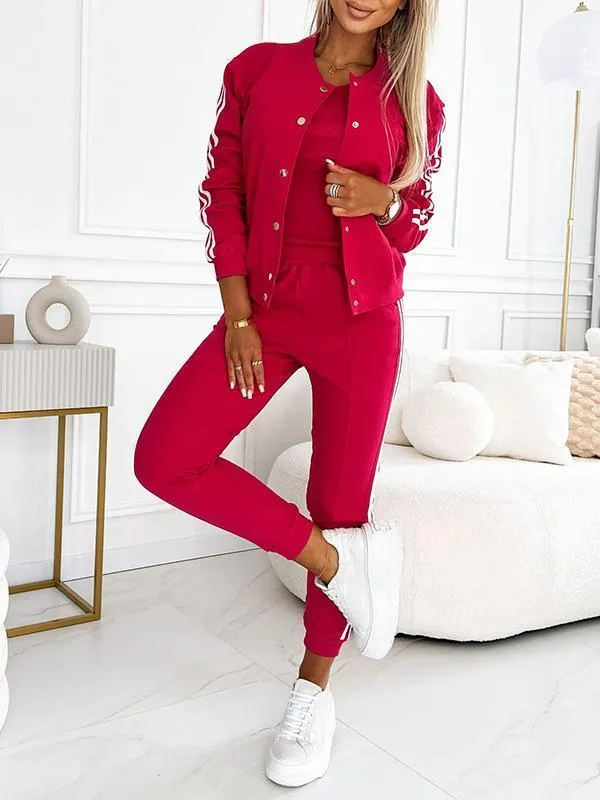 Women's Three-piece Baseball Jacket And Pants Set