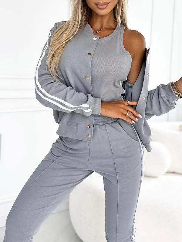 Women's Three-piece Baseball Jacket And Pants Set
