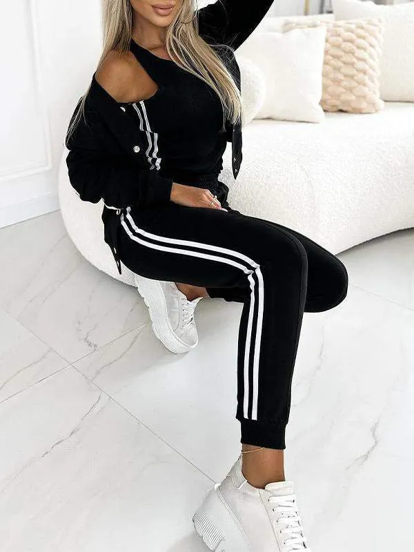 Women's Three-piece Baseball Jacket And Pants Set